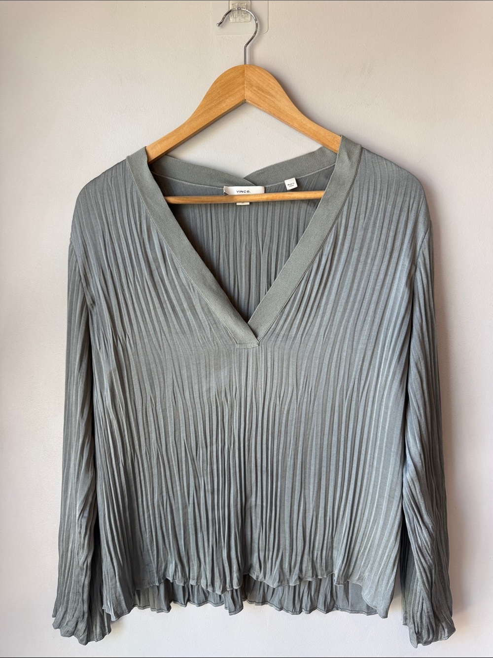 Vince Pleated Blouse Sage Gray